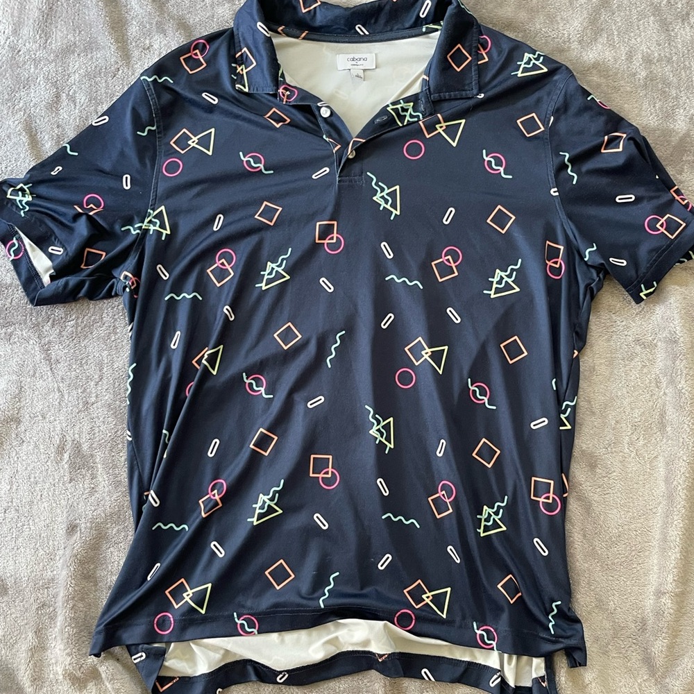 Geometric Patterned Black Polo Shirt